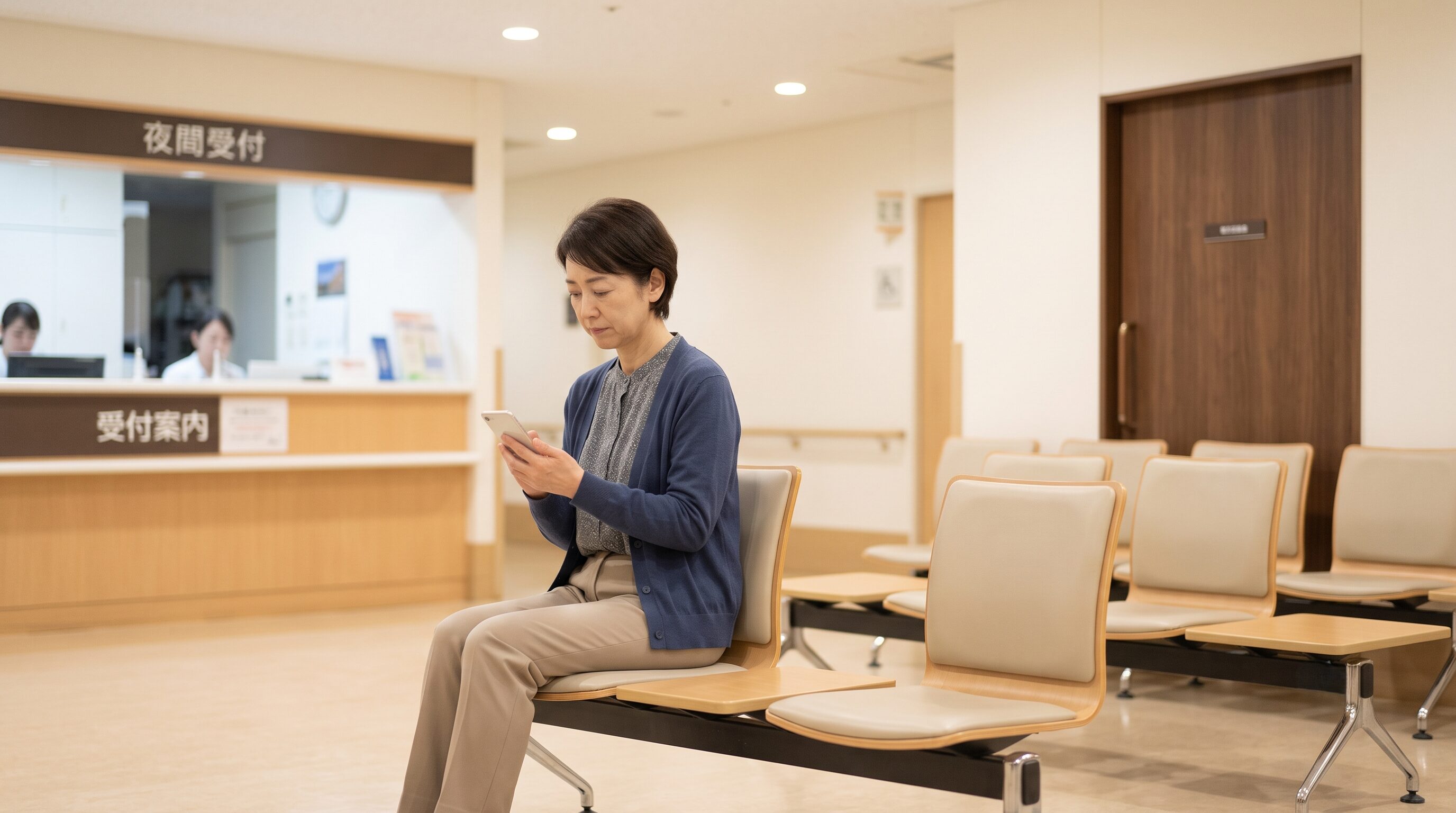 病院で電話をしているご家族